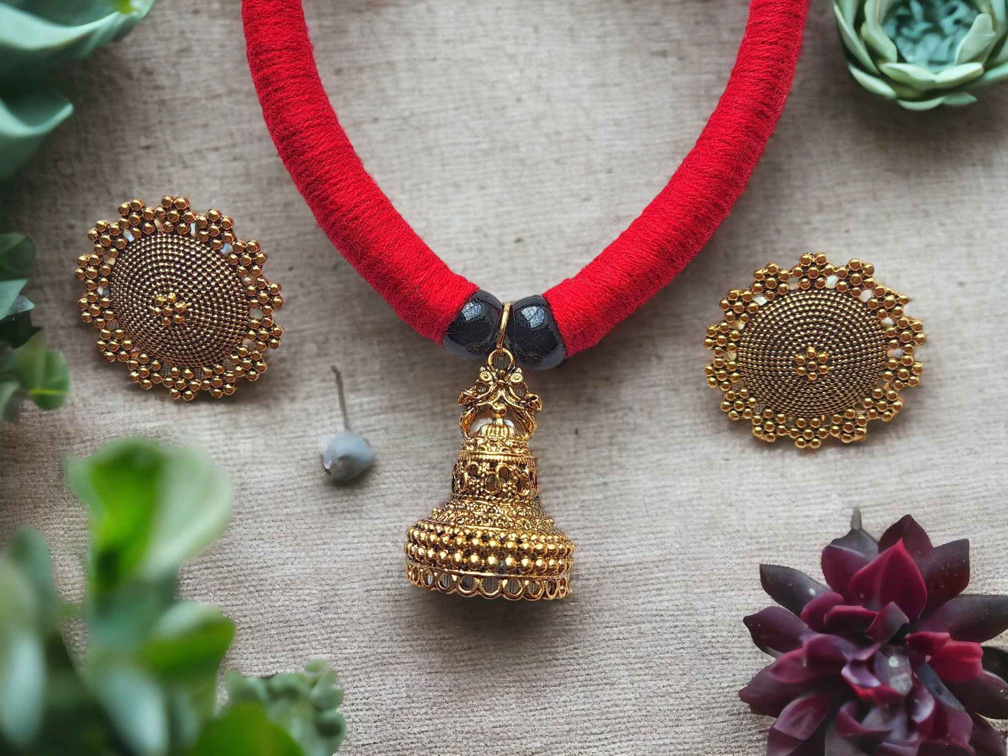 Red and Gold Jewelry Set - Handmade Beaded Jewelry - Anusangi Collections