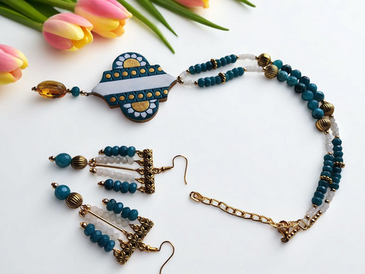 Anusangi Collections Advika Sea Green Terracotta Long Necklace Set