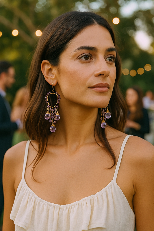 Anusangi Collections Violet Crystal Earrings Handmade Beaded Jewelry