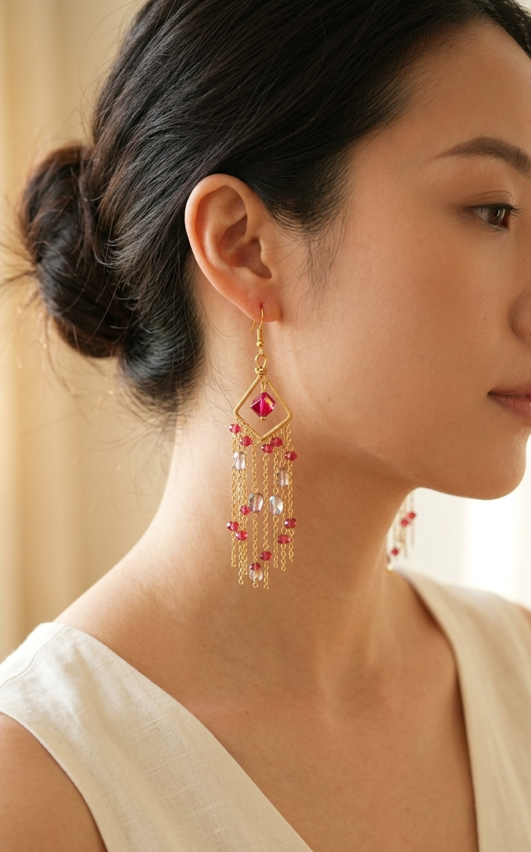 Rose Aurora Cascade Beaded Earrings