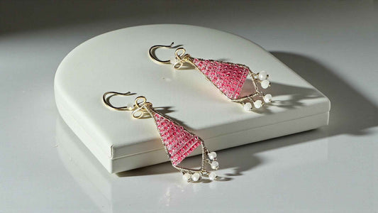 Rosy Ribbon Dangles Beaded Earrings - Anusangi Collections