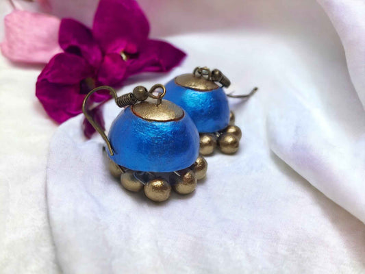 Royal Blue - Jhumka Earrings Handmade Terracotta - Anusangi Collections