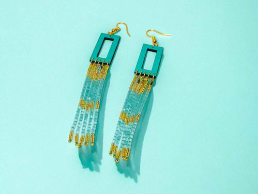 Sea Green Beaded Earrings Handmade - Anusangi Collections