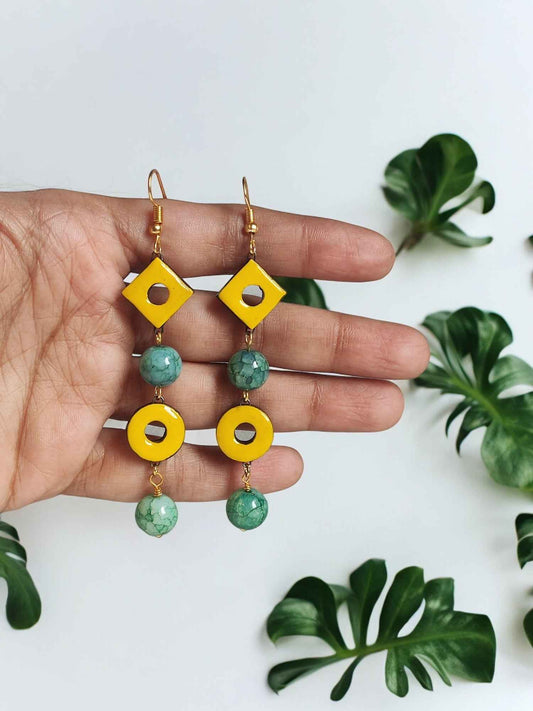 Azure Geometry Handmade Terracotta Earrings - Anusangi Collections