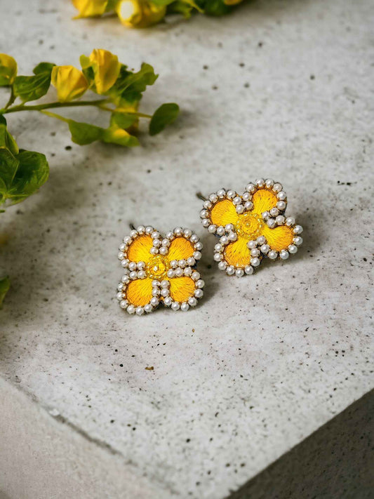 Summer Floral Statement Earrings - Handmade thread Stitch - Anusangi Collections