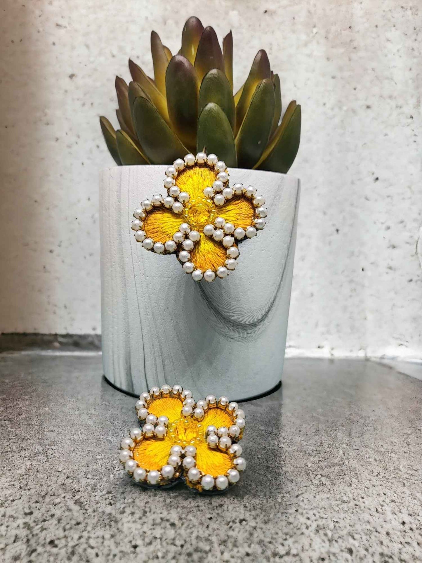 Summer Floral Statement Earrings - Handmade thread Stitch - Anusangi Collections