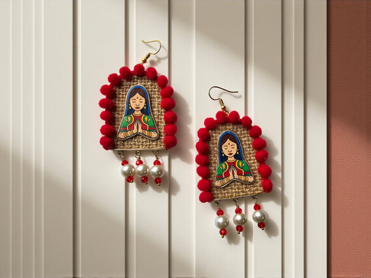 Anusangi Collections traditional festival earrings for women featuring intricate design and colorful pompoms
