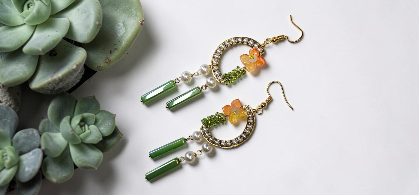 Enchanted Garden Gold Crescent Dangle Earrings