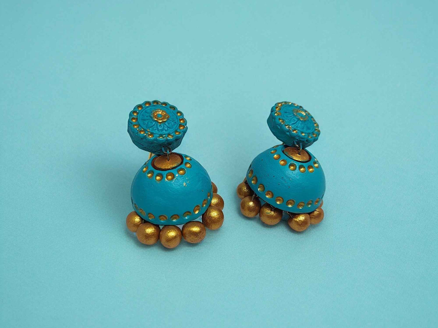 Turquoise Blue Terracotta jhumka - Anusangi Collections