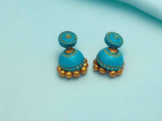 Turquoise Blue Terracotta jhumka - Anusangi Collections