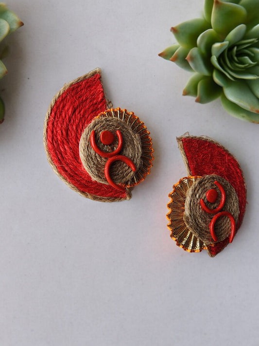 Unique Aanshi fabric earrings in red and beige by Anusangi Collections with intricate handcrafted design