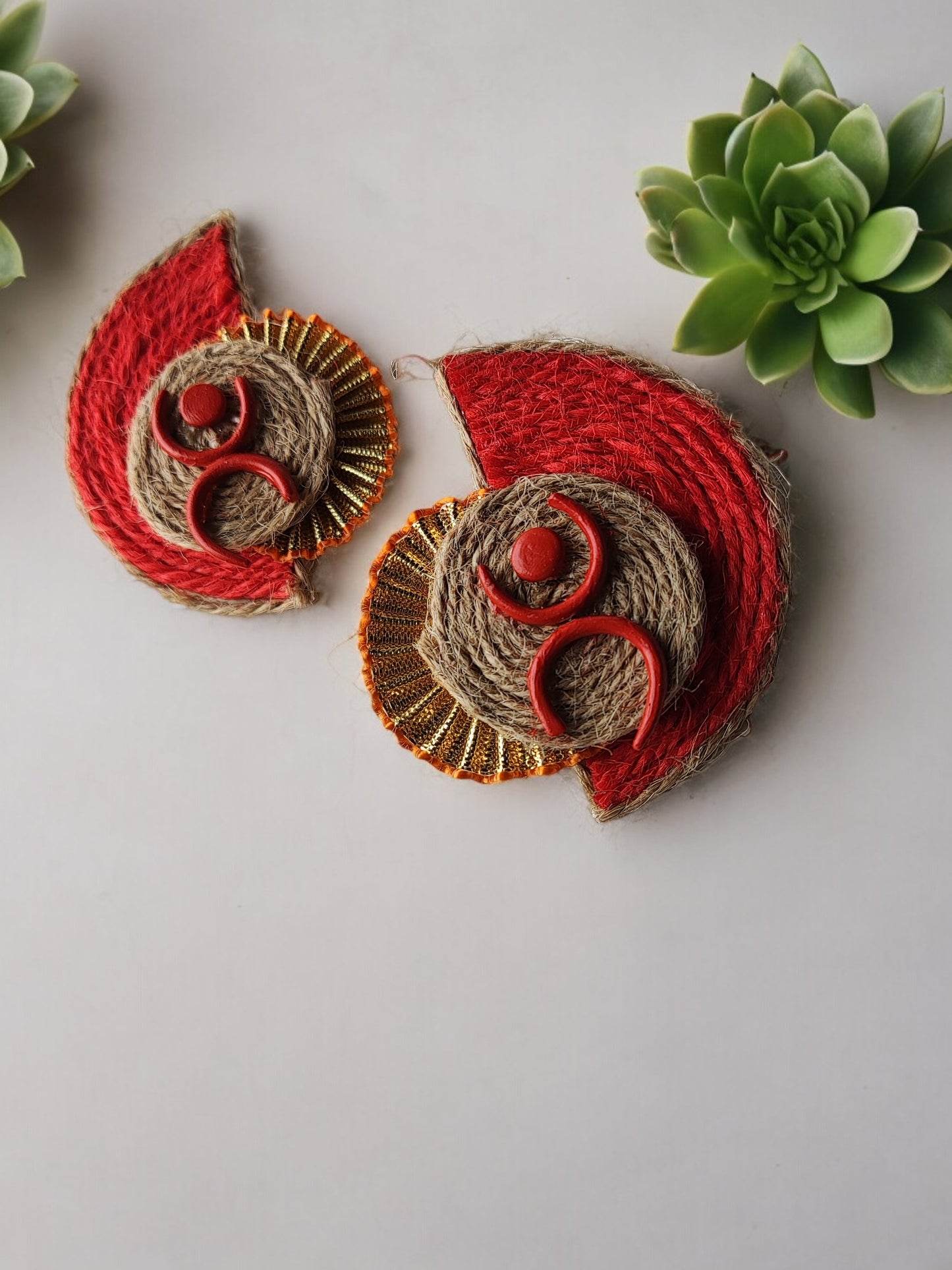 Unique Aanshi fabric earrings by Anusangi Collections featuring red and natural woven design