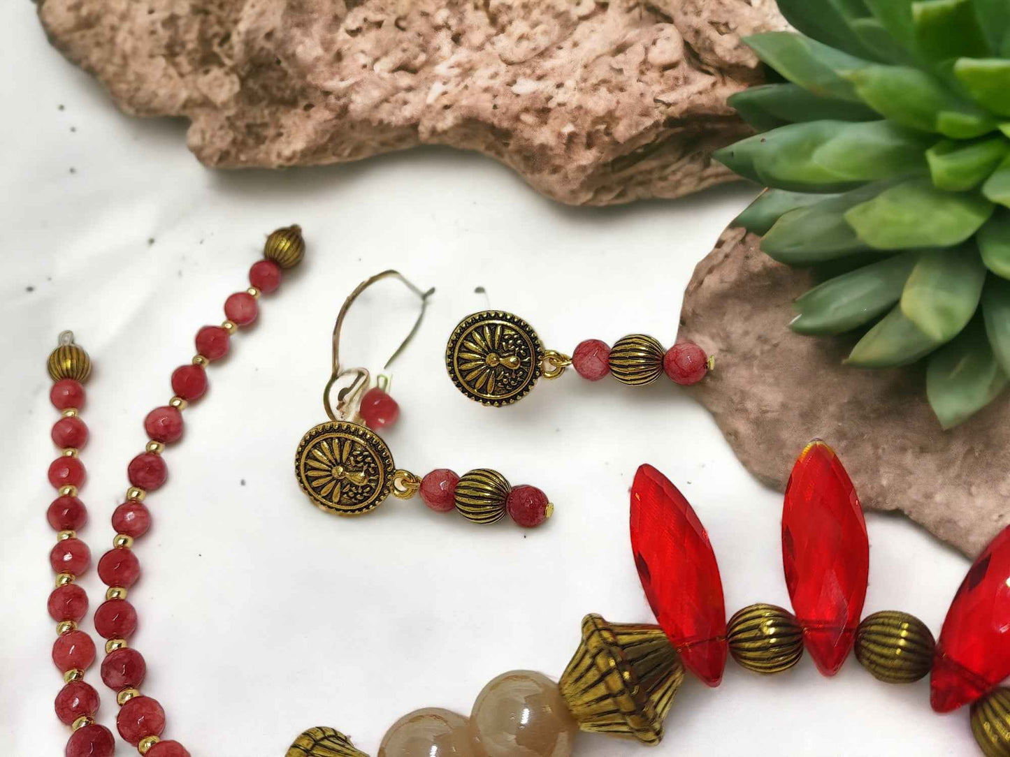 "The Agni Shield" - Red Statement Necklace Set - Anusangi Collections