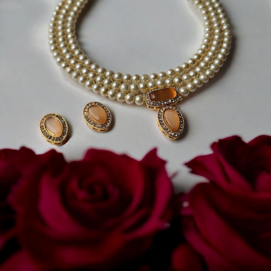 Traditional Indian choker for wedding by Anusangi Collections with pearl beads and matching earrings