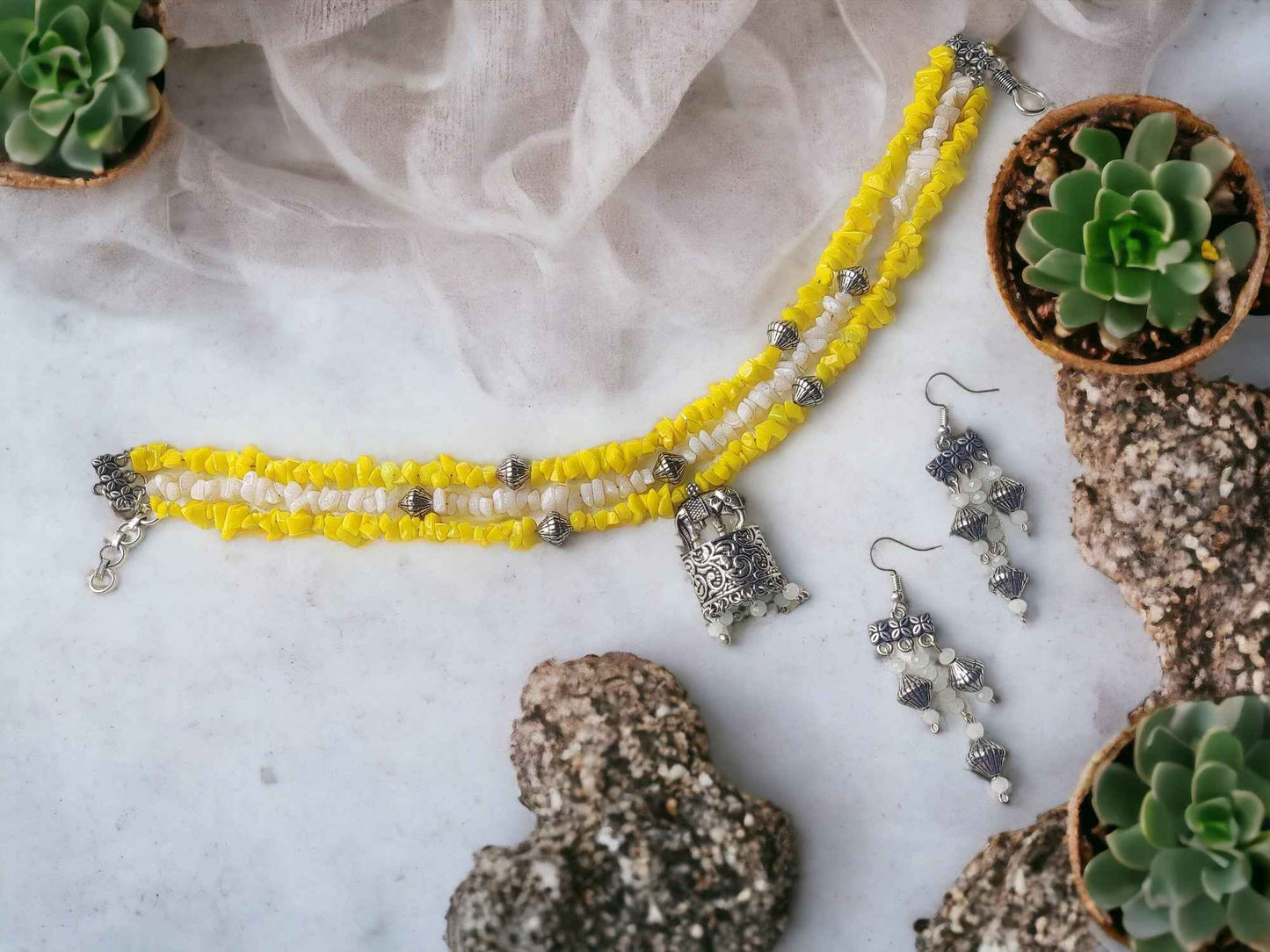 Haldi - Uncut Beaded Choker Necklace Set - Anusangi Collections