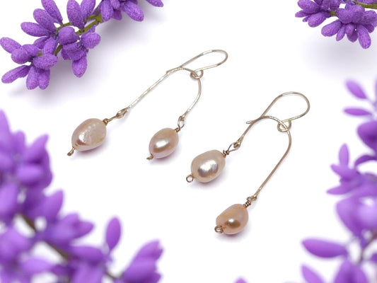 Sterling silver wire pearl earrings for women with delicate freshwater pearl drops from Anusangi Collections