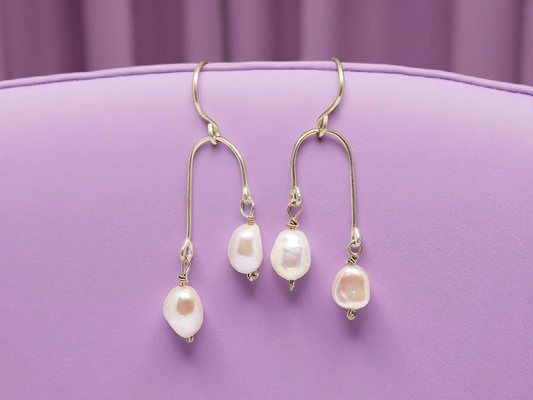 Sterling silver wire pearl earrings for women with unique irregular pearl design by Anusangi Collections