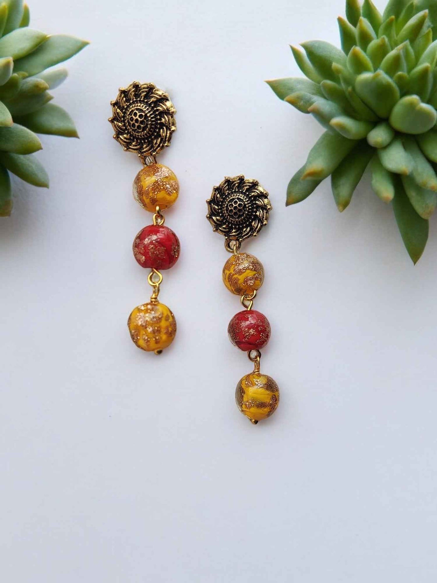 Yellow Red Handmade Jewelry Set - Anusangi Collections