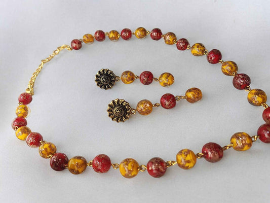 Yellow Red Handmade Jewelry Set - Anusangi Collections