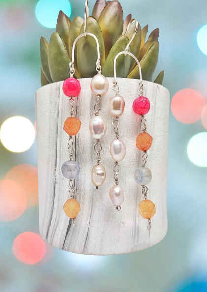 Unique silver earrings with colorful beads and pearls from sterling silver jewelry collections
