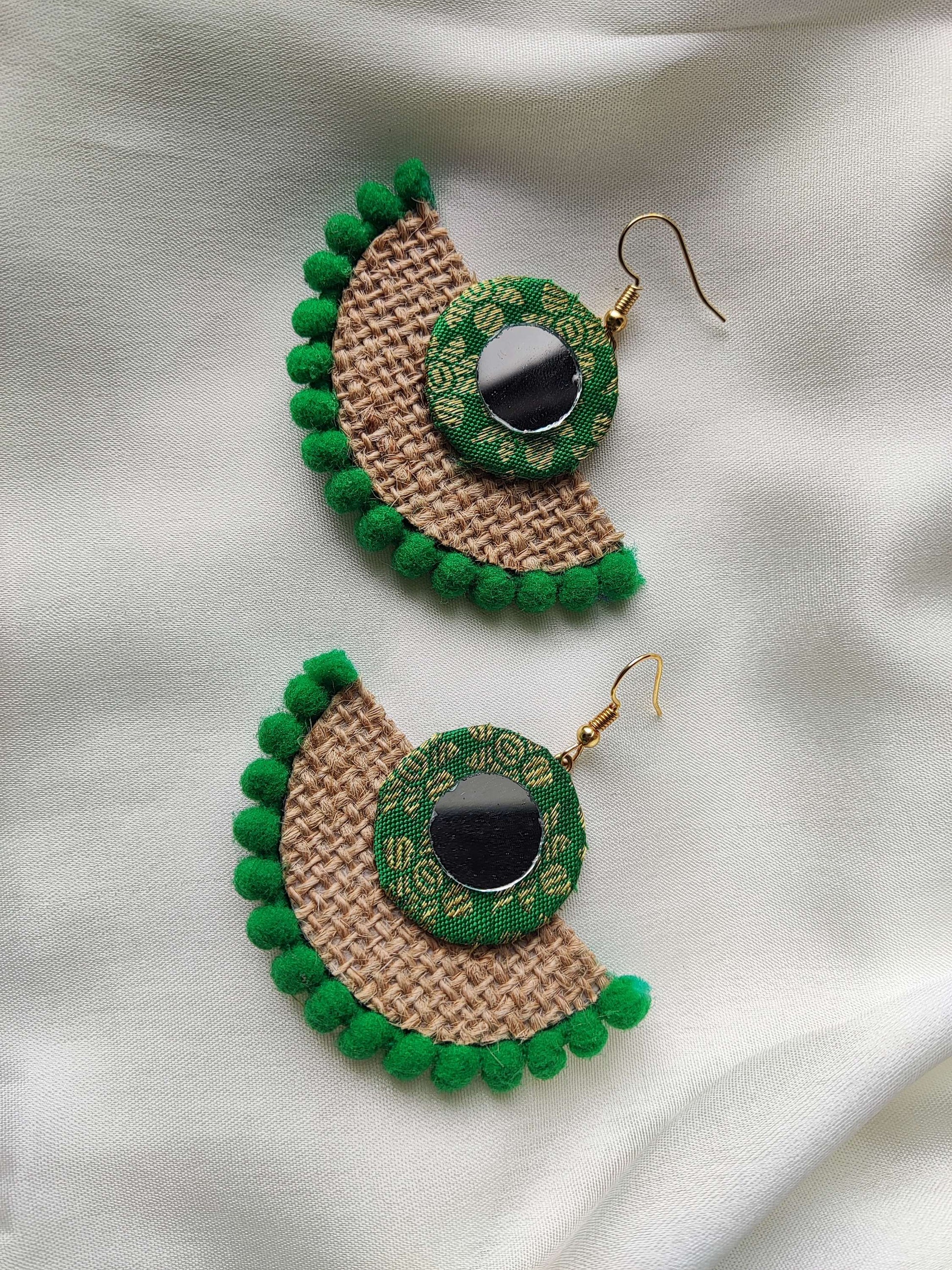 Jute and fabric with mirror Earring