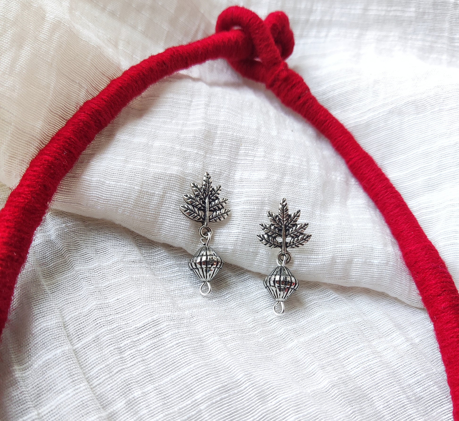 Silver palki Brass with fabric necklace set