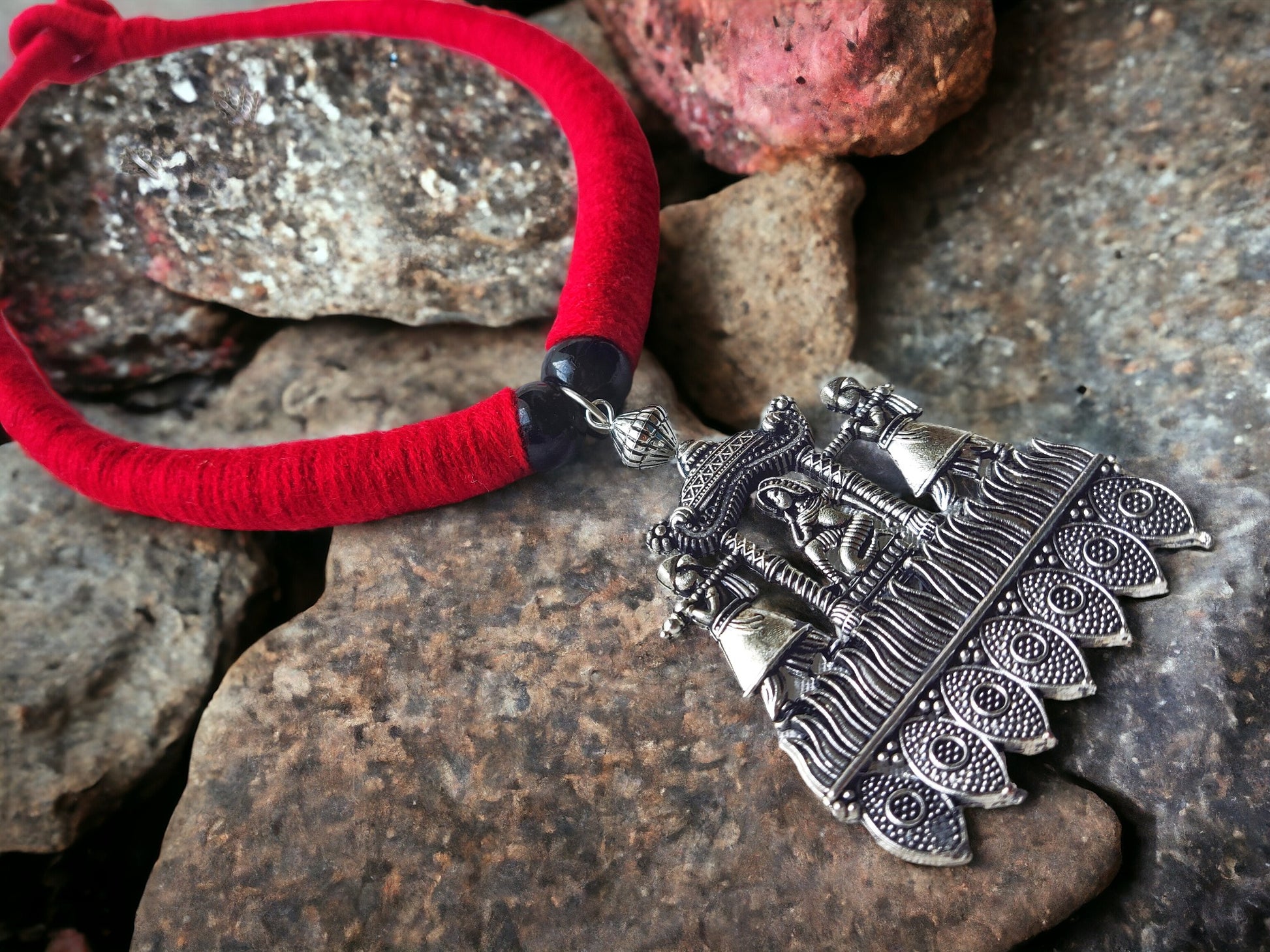 Silver palki Brass with fabric necklace set