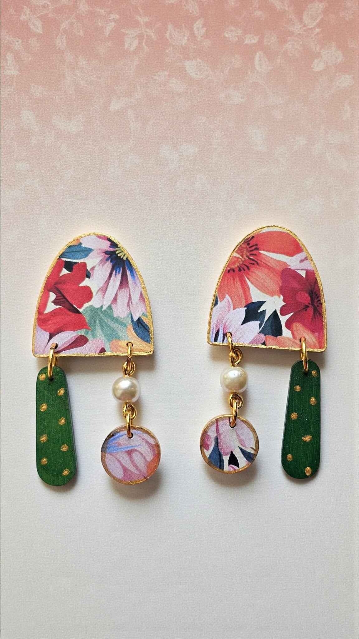 Meadow Pearl Drop Wooden Earrings - Anusangi Collections