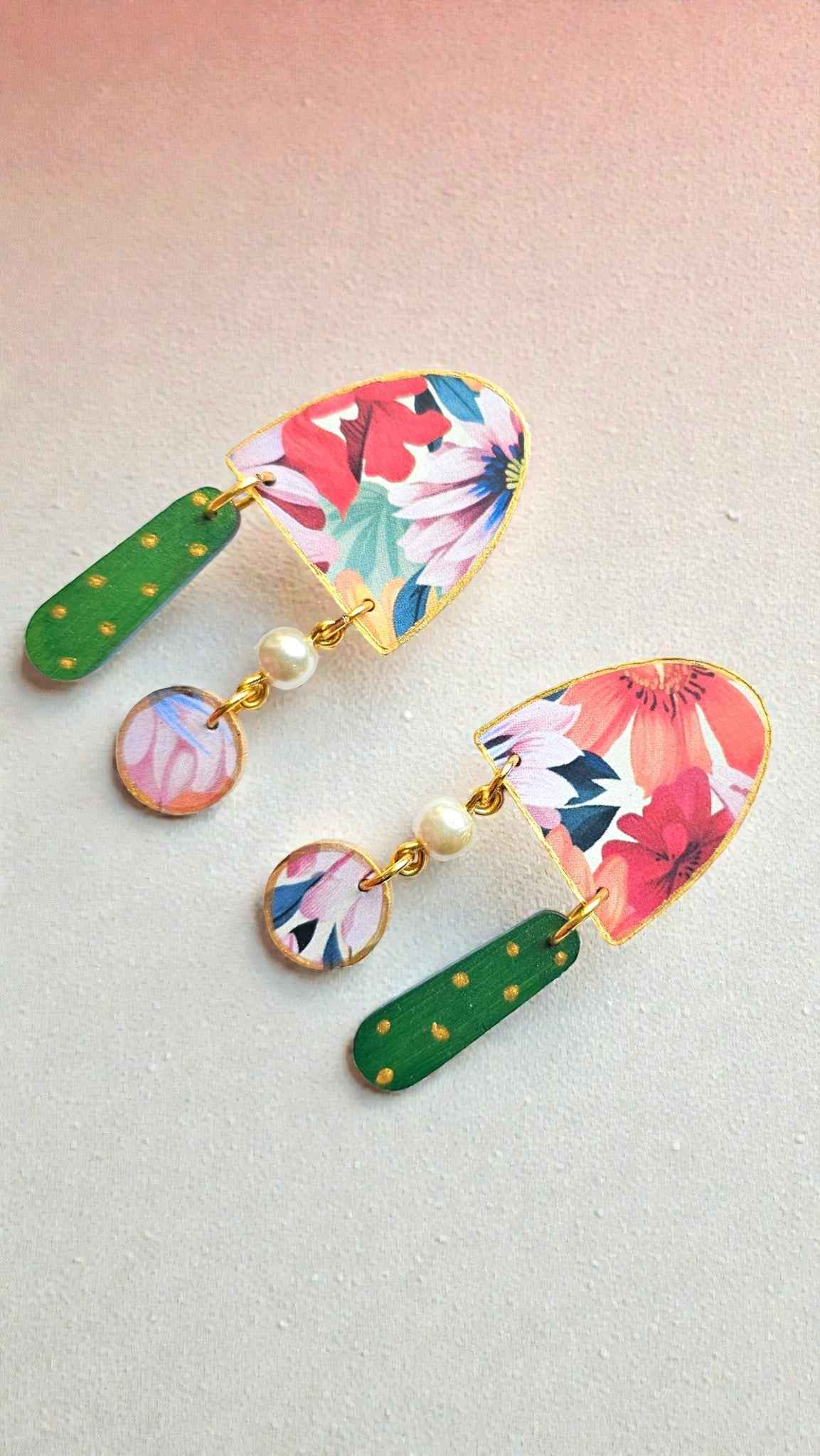 Meadow Pearl Drop Wooden Earrings - Anusangi Collections