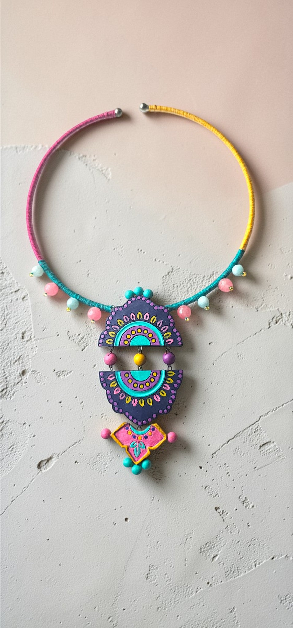 Artisan Handcrafted Purple & Teal Geometric Statement Necklace - Anusangi Collections