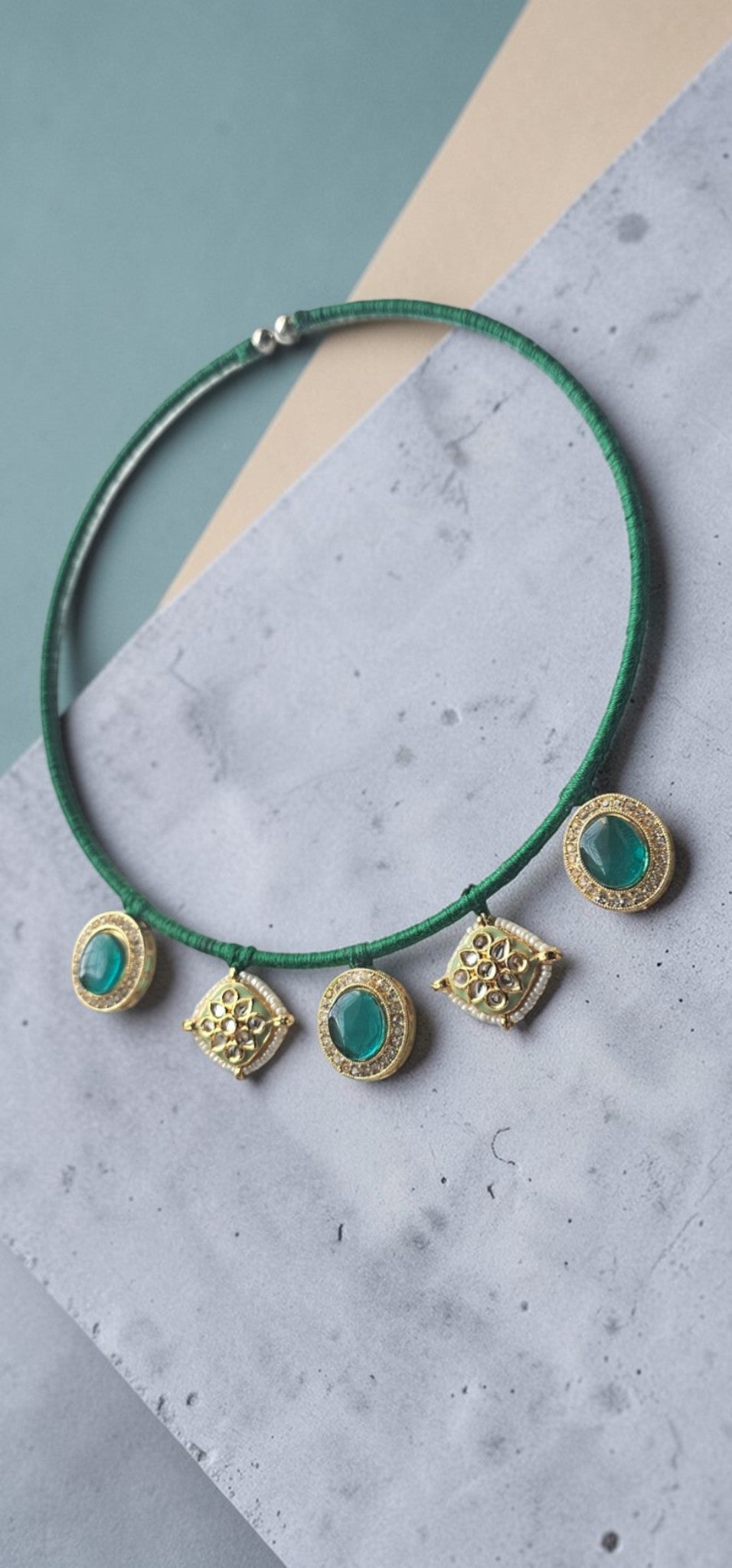 Handcrafted Emerald Green & Kundan Statement Choker Necklace