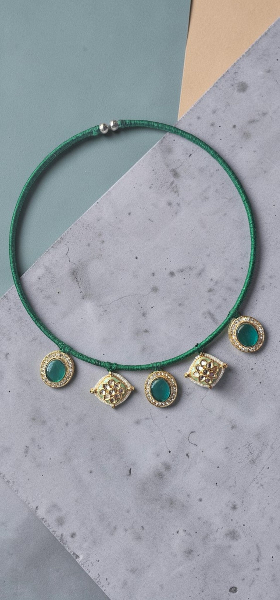 Handcrafted Emerald Green & Kundan Statement Choker Necklace