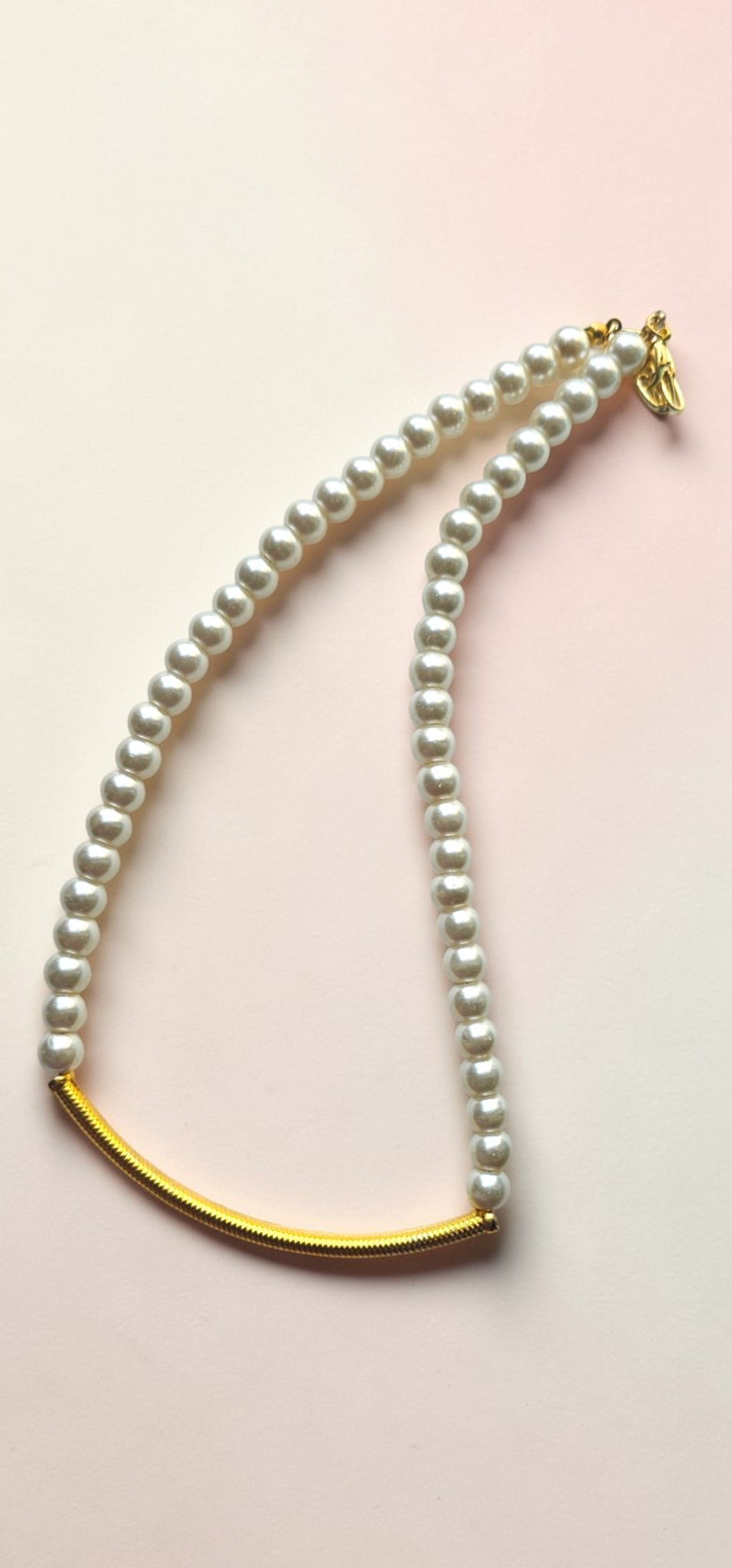 Classic Pearl Bar Necklace – Elegant Gold Curve Minimal Necklace - Anusangi Collections