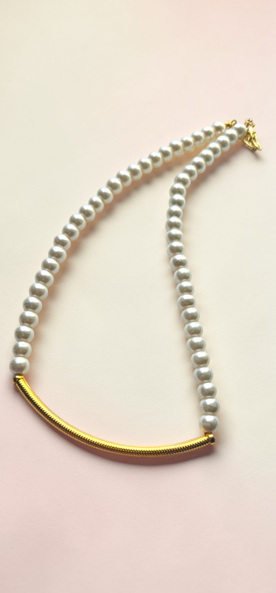 Classic Pearl Bar Necklace – Elegant Gold Curve Minimal Necklace - Anusangi Collections