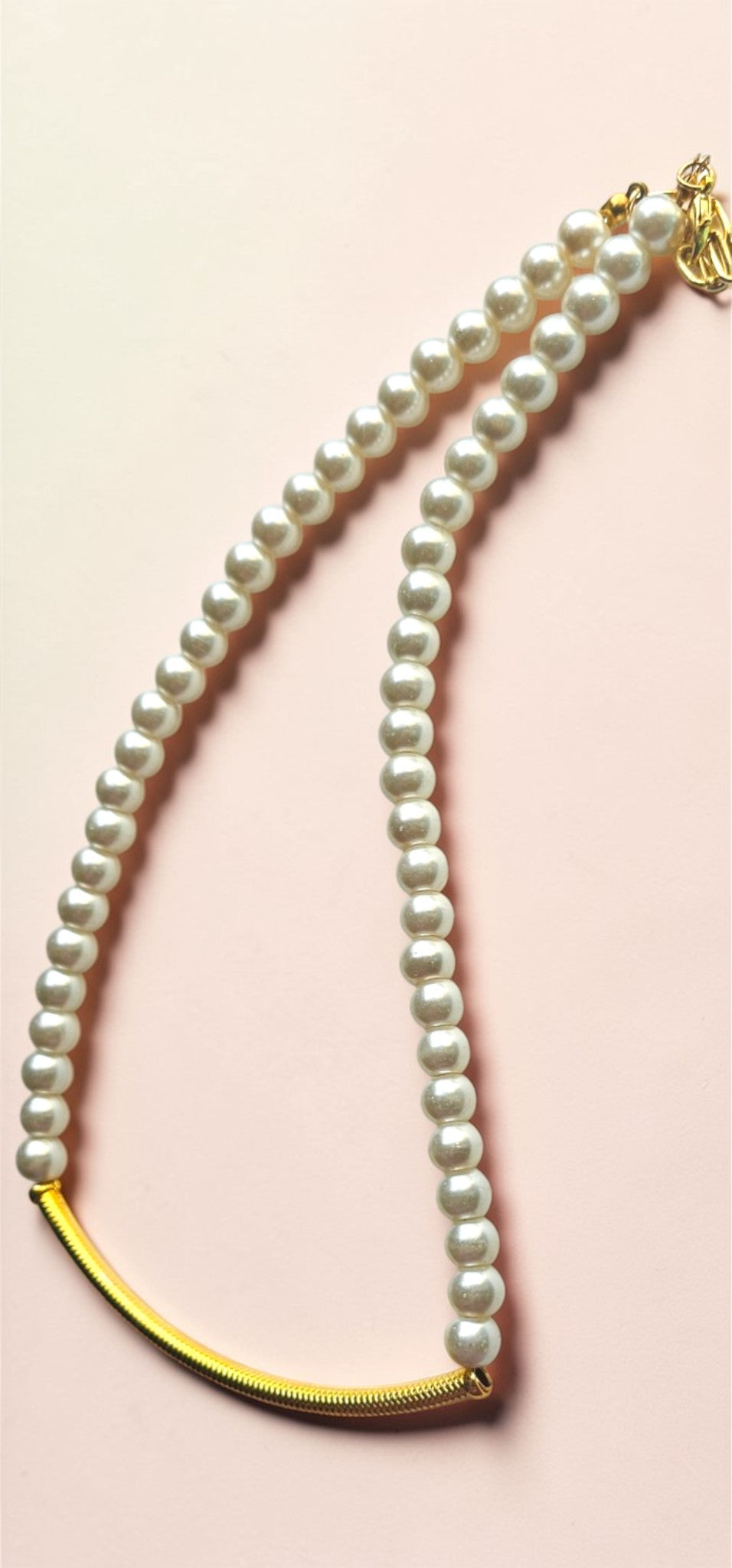 Classic Pearl Bar Necklace – Elegant Gold Curve Minimal Necklace - Anusangi Collections