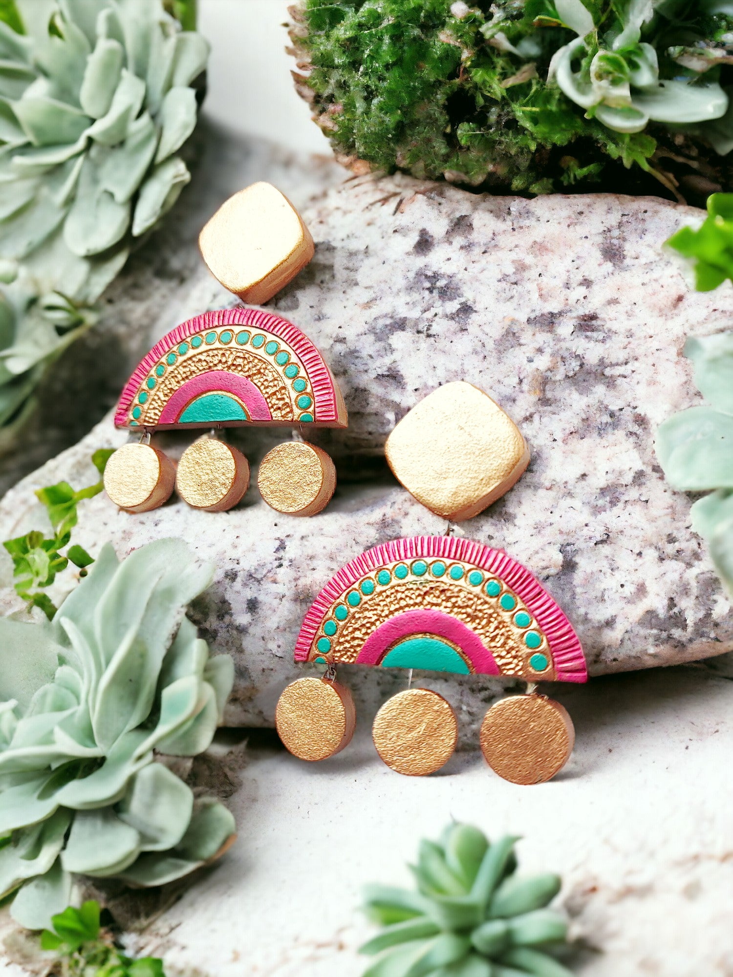 Multicolor with Golden finish Terracotta Earrings. handmade and light weight