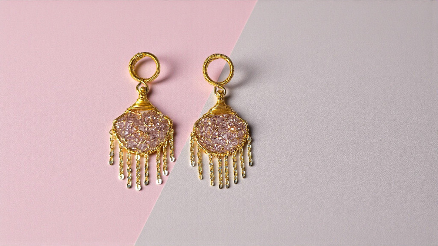 Amber Web Chandelier Bead Wrap Earrings with Gold Accents and Dangle Design for Elegant Style