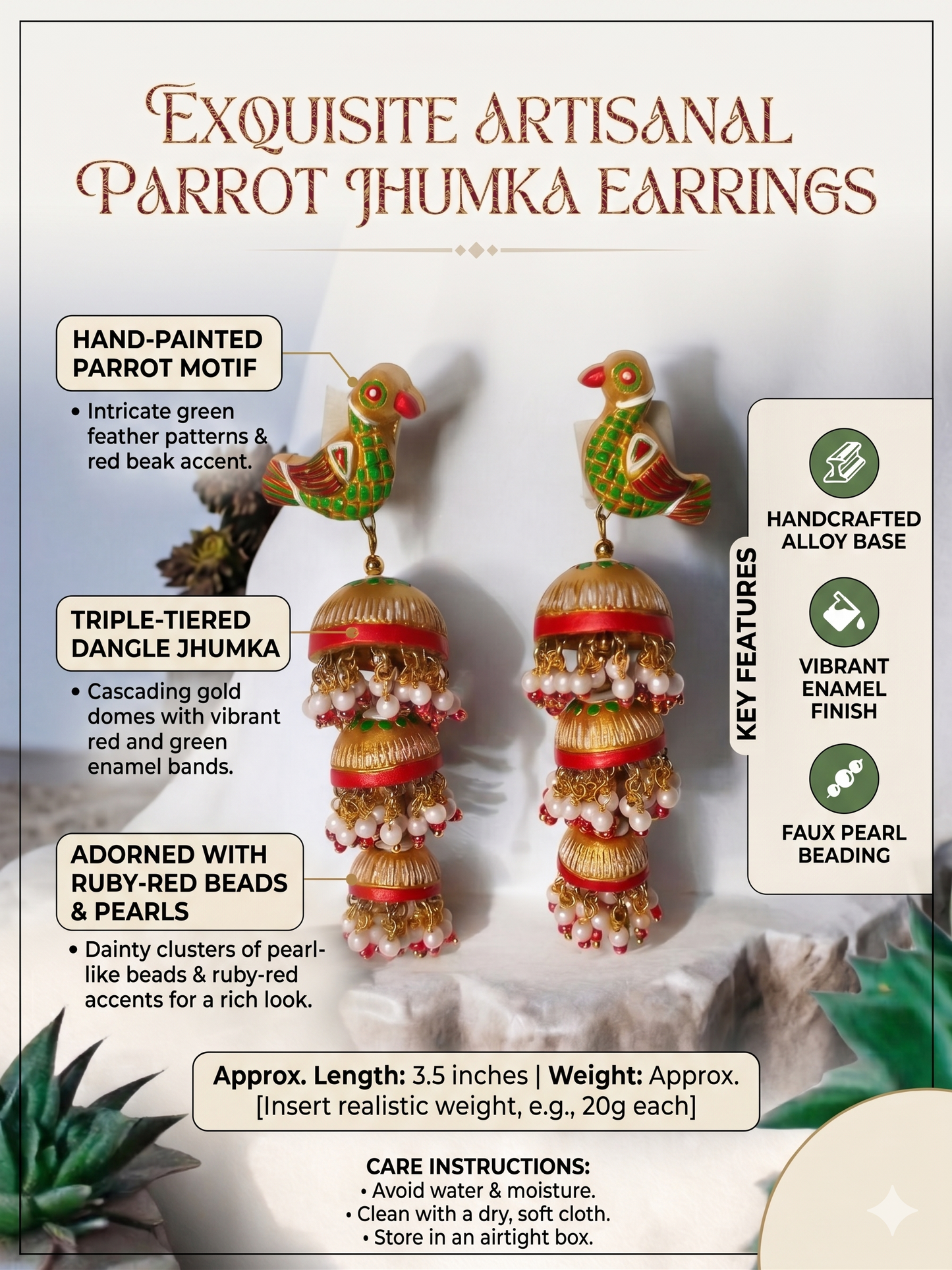 Pakshiraj - Parrot Motif Terracotta Jhumka Earrings