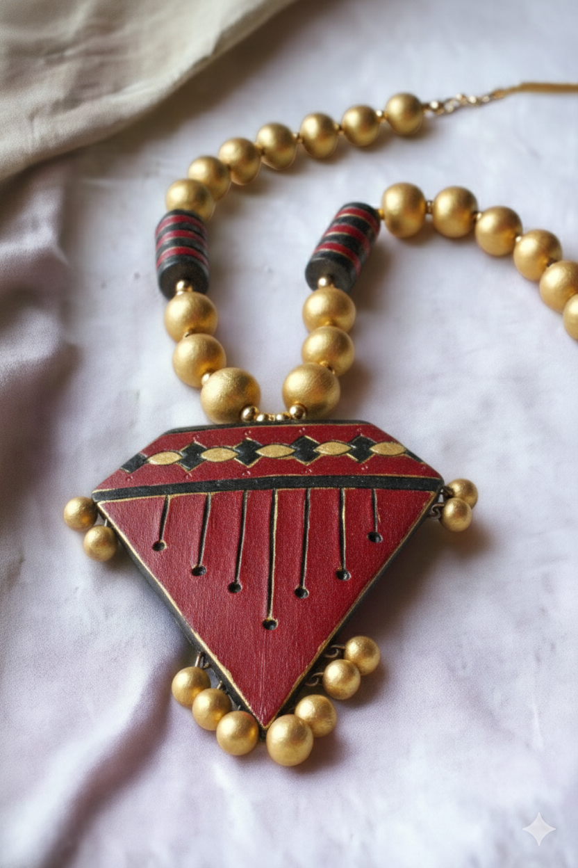 Green Geometry Terracotta Necklace set - Anusangi Collections