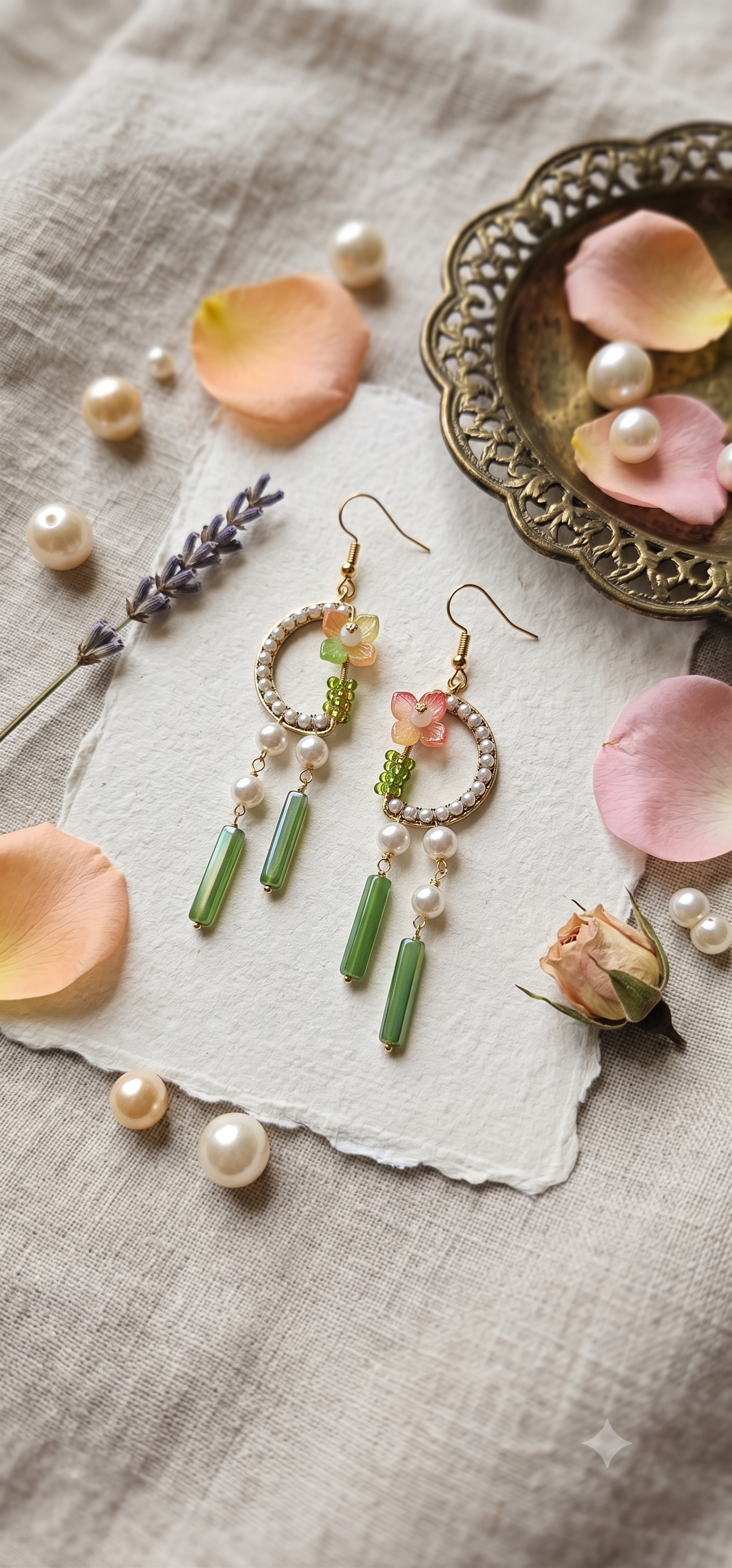 Enchanted Garden Gold Crescent Dangle Earrings