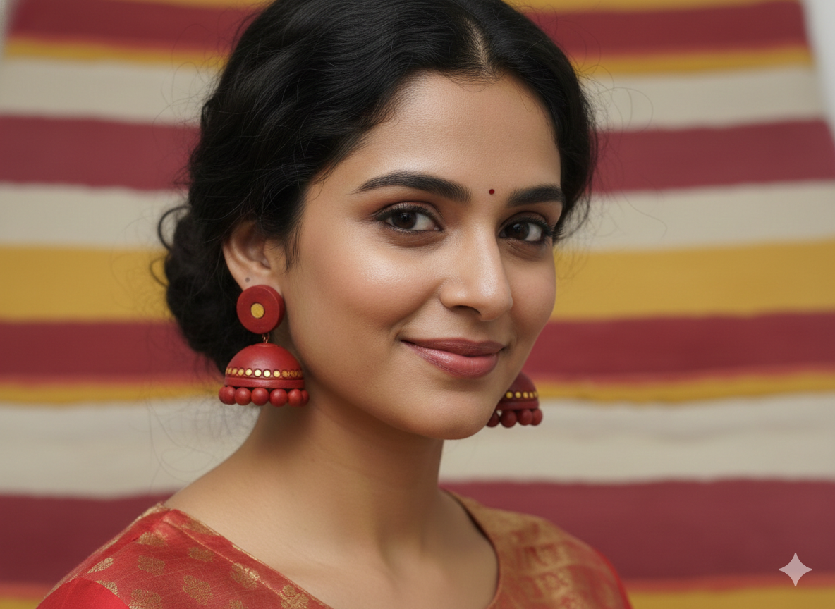 Maroon and Gold Terracotta Earrings - Anusangi Collections