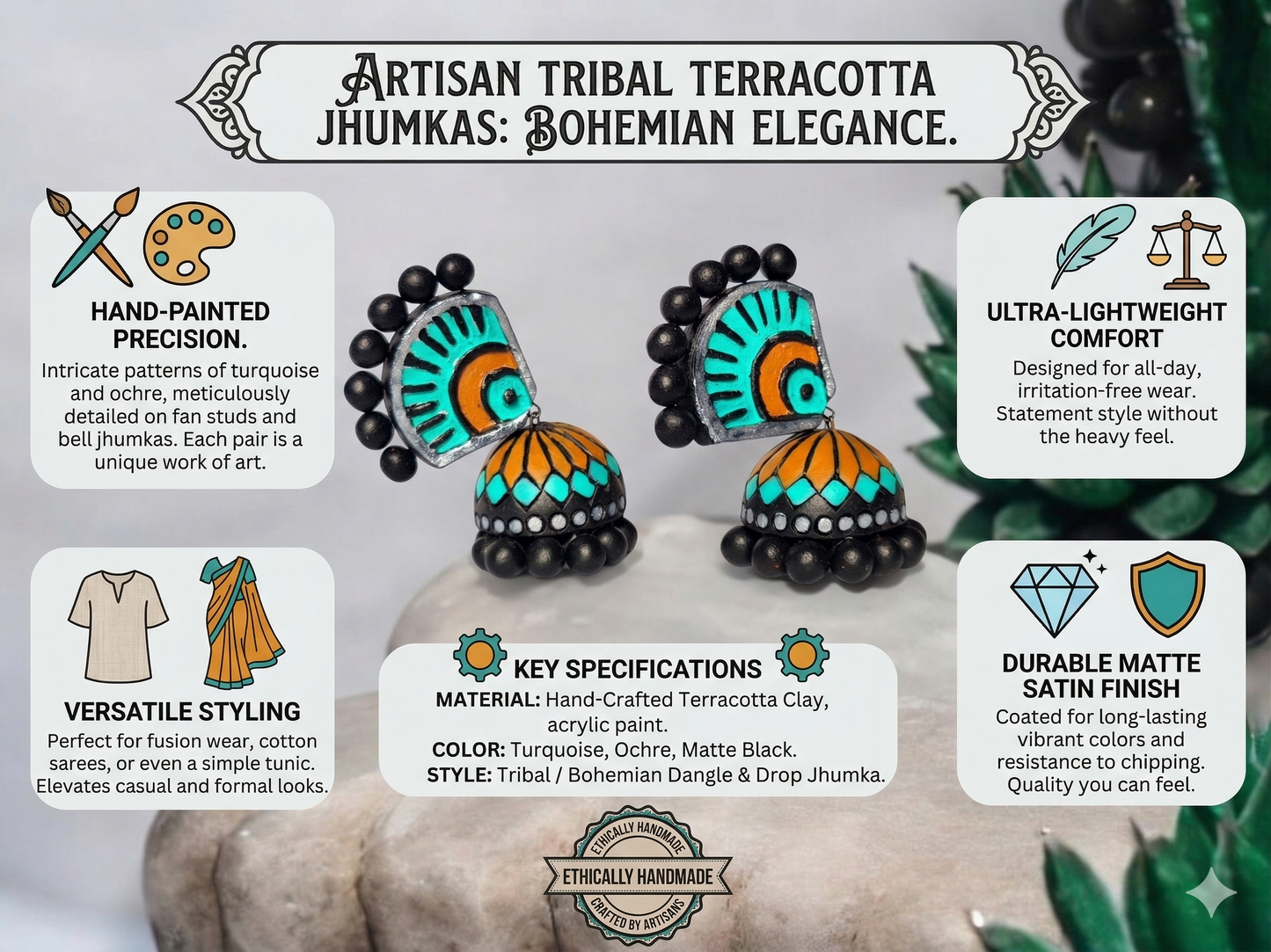Aachal Ethnic Terracotta Jhumka Earrings