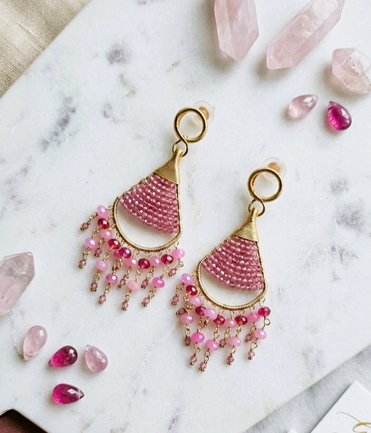 Rose Cascade Beaded Boho Statement Dangle Earrings
