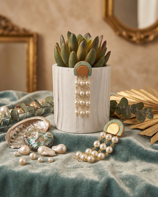 Darreth Terracotta Earrings with Pearls - Elegant Jewelry for Every Occasion - Anusangi Collections