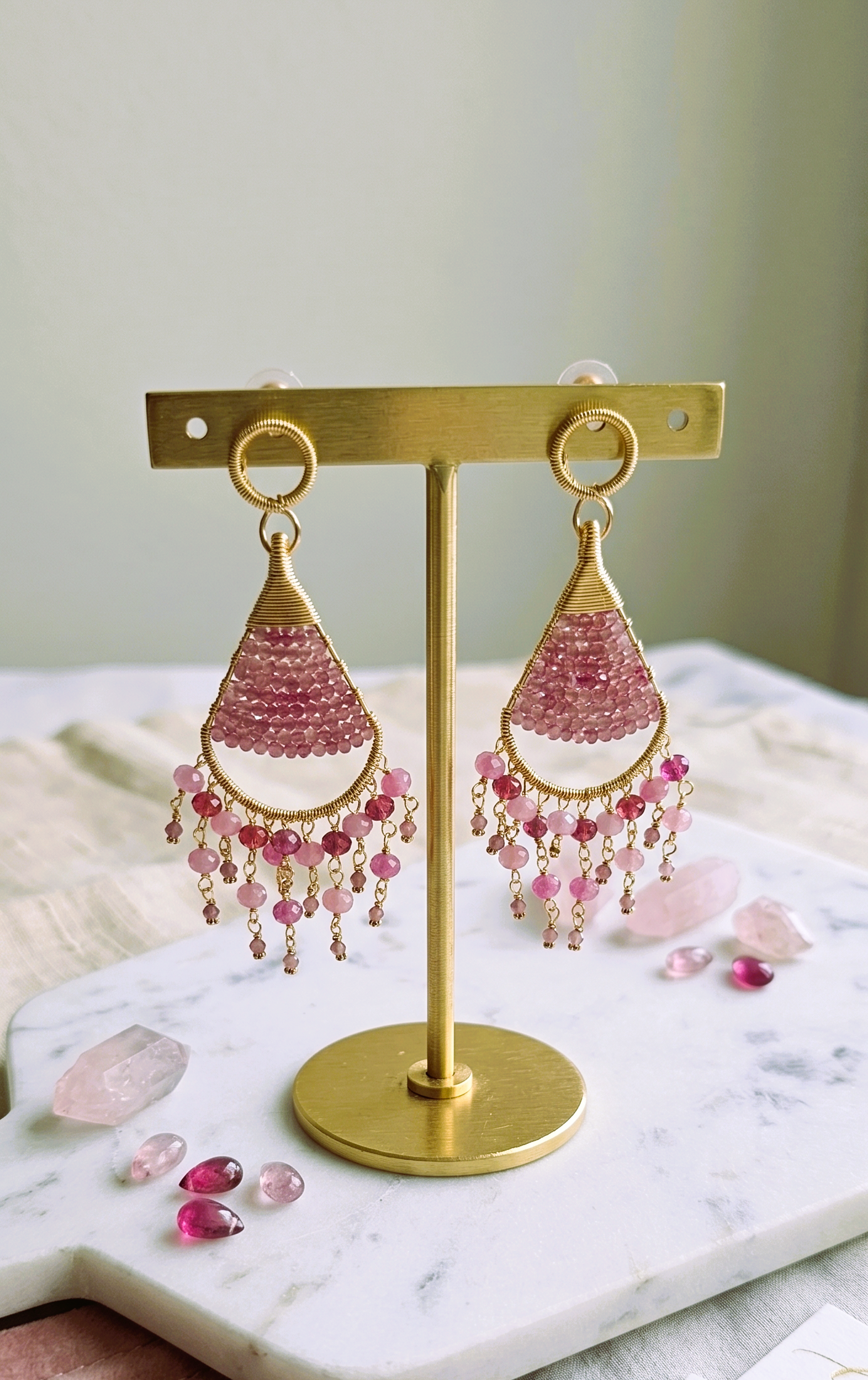 Rose Cascade Beaded Boho Statement Dangle Earrings