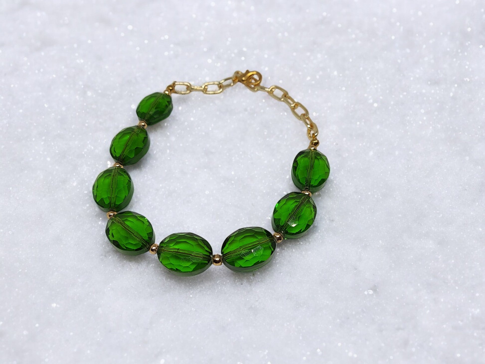 Green crystal glass beaded bracelet for women