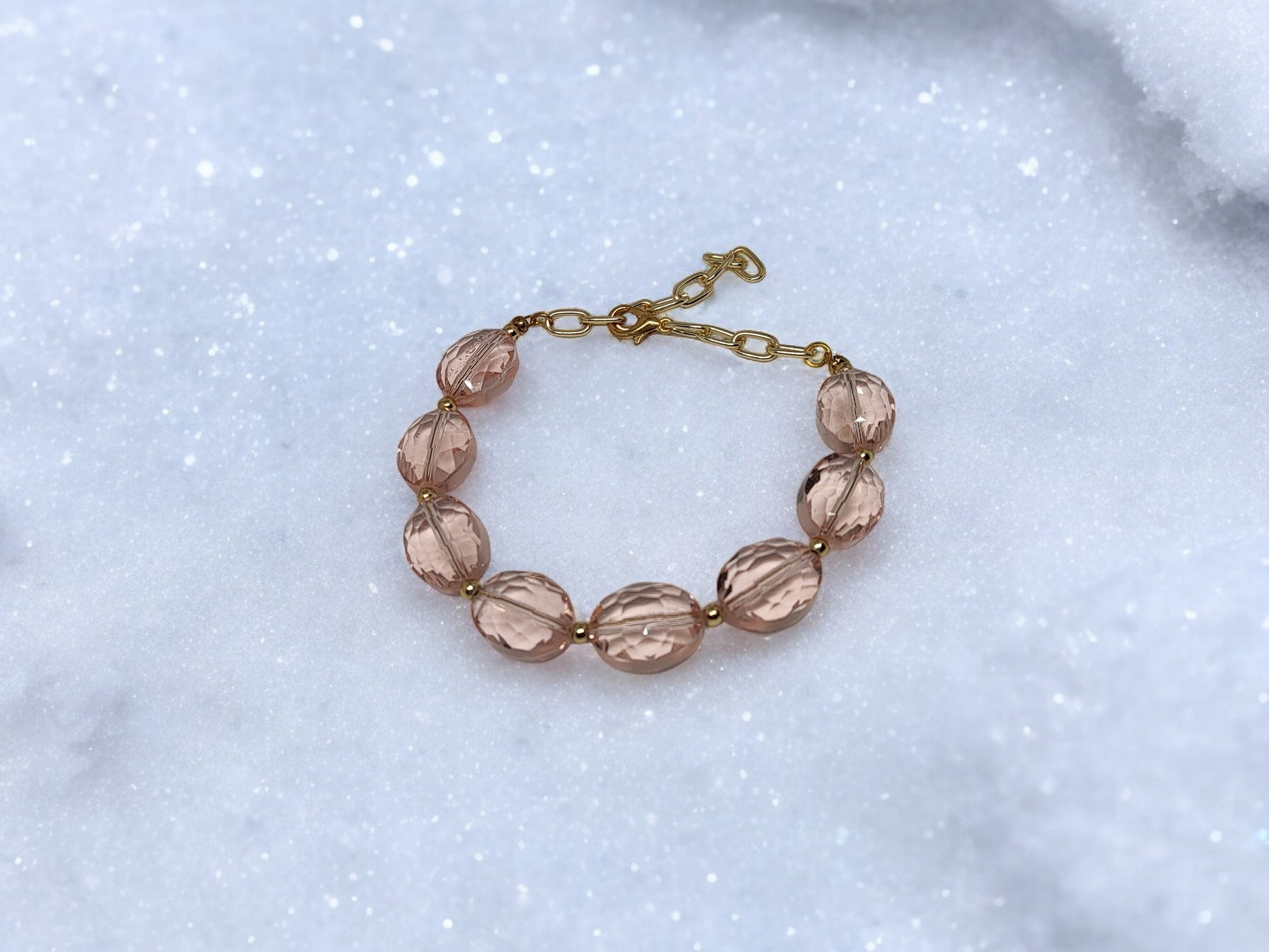 Peach crystal glass beaded bracelet for women