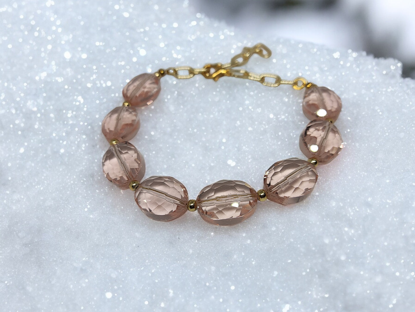 Glass Peach crystal glass beaded bracelet for women