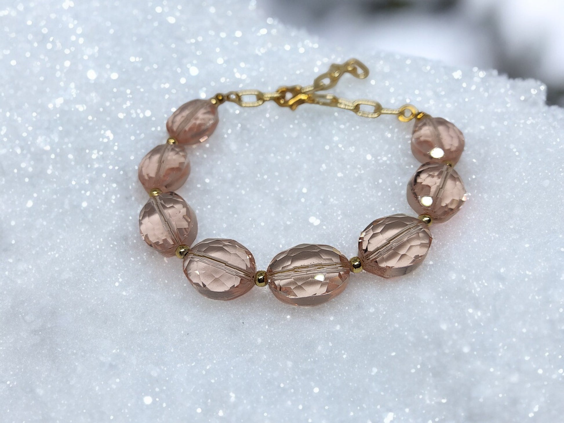 Glass Peach crystal glass beaded bracelet for women