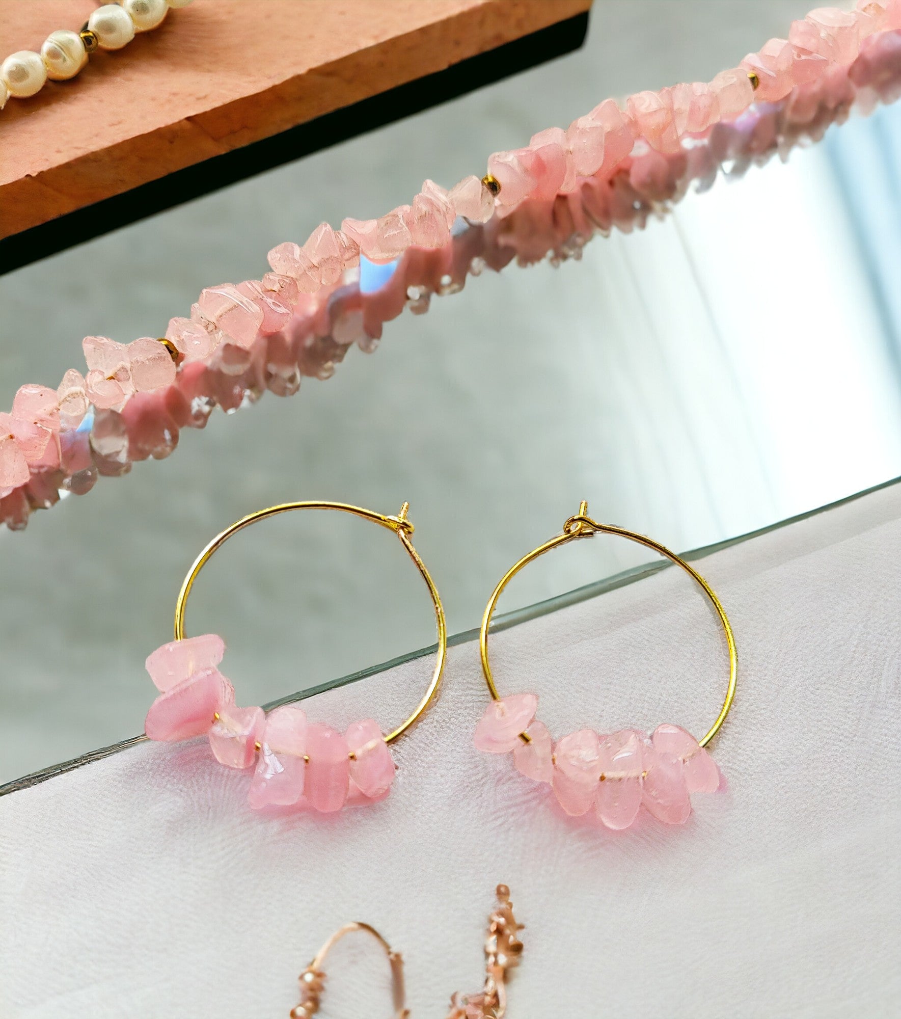 Handmade beaded jewelry made of uncut beads and fresh water pearl. 